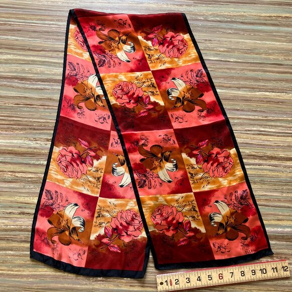 Ellen Tracy Floral Scarf Tiger Lily & Rose Vintage Head Neck Hair Accessory - Picture 3 of 5